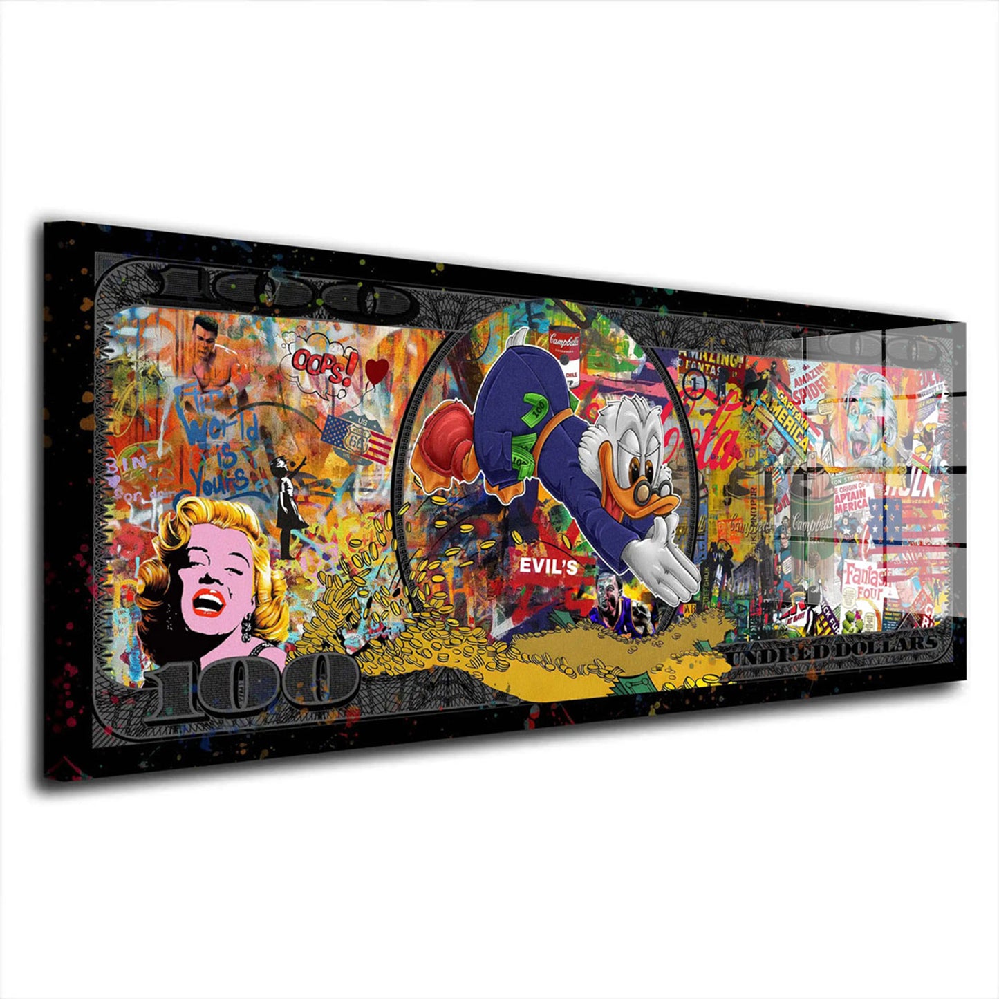 Collage Stars Duck Dollar Acrylglasbild Wandbild Bild Wanddeko Wohnzimmer XL