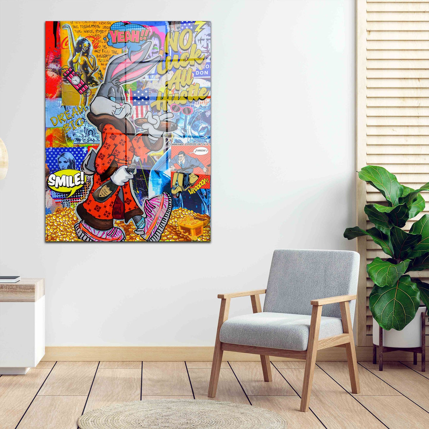 Comic Bunny Pop Art Acrylglasbild Wandbild Bild Wanddeko Wohnzimmer XL
