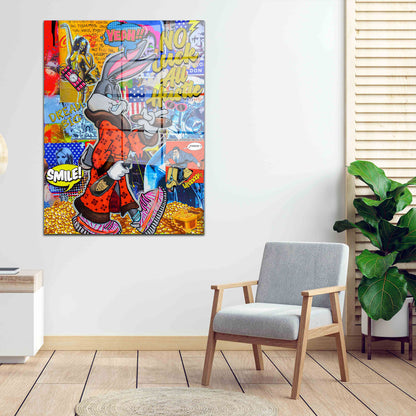 Comic Bunny Pop Art Acrylglasbild Wandbild Bild Wanddeko Wohnzimmer XL