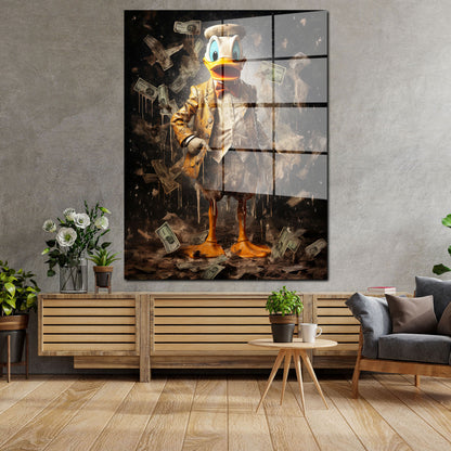 Comic Duck Money Cash Acrylglasbild Wandbild Bild Wanddeko Wohnzimmer XL