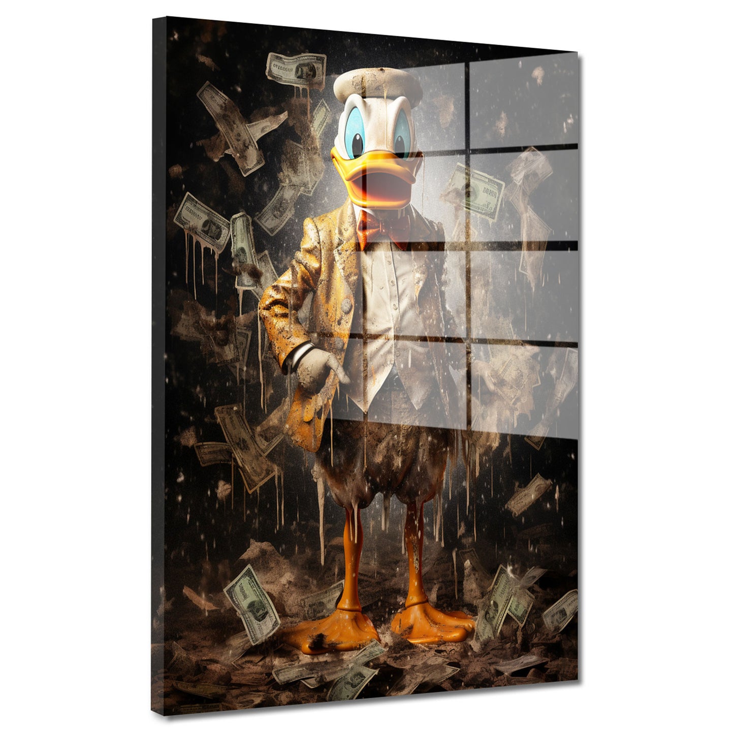 Comic Duck Money Cash Acrylglasbild Wandbild Bild Wanddeko Wohnzimmer XL