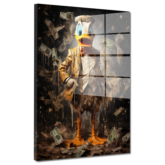 Comic Duck Money Cash Acrylglasbild Wandbild Bild Wanddeko Wohnzimmer XL