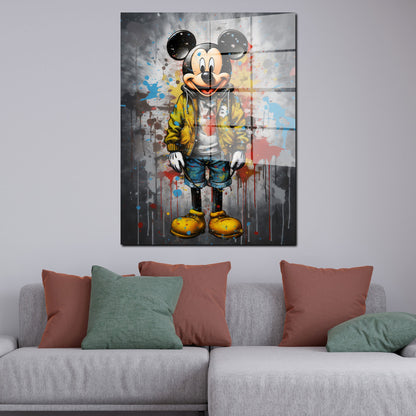 Comic Maus in Jacke und Jeans Acrylglasbild Wandbild Bild Wanddeko XL