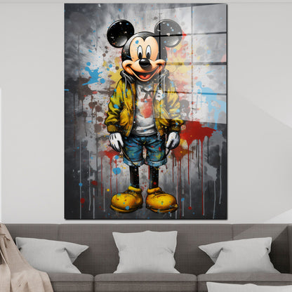 Comic Maus in Jacke und Jeans Acrylglasbild Wandbild Bild Wanddeko XL