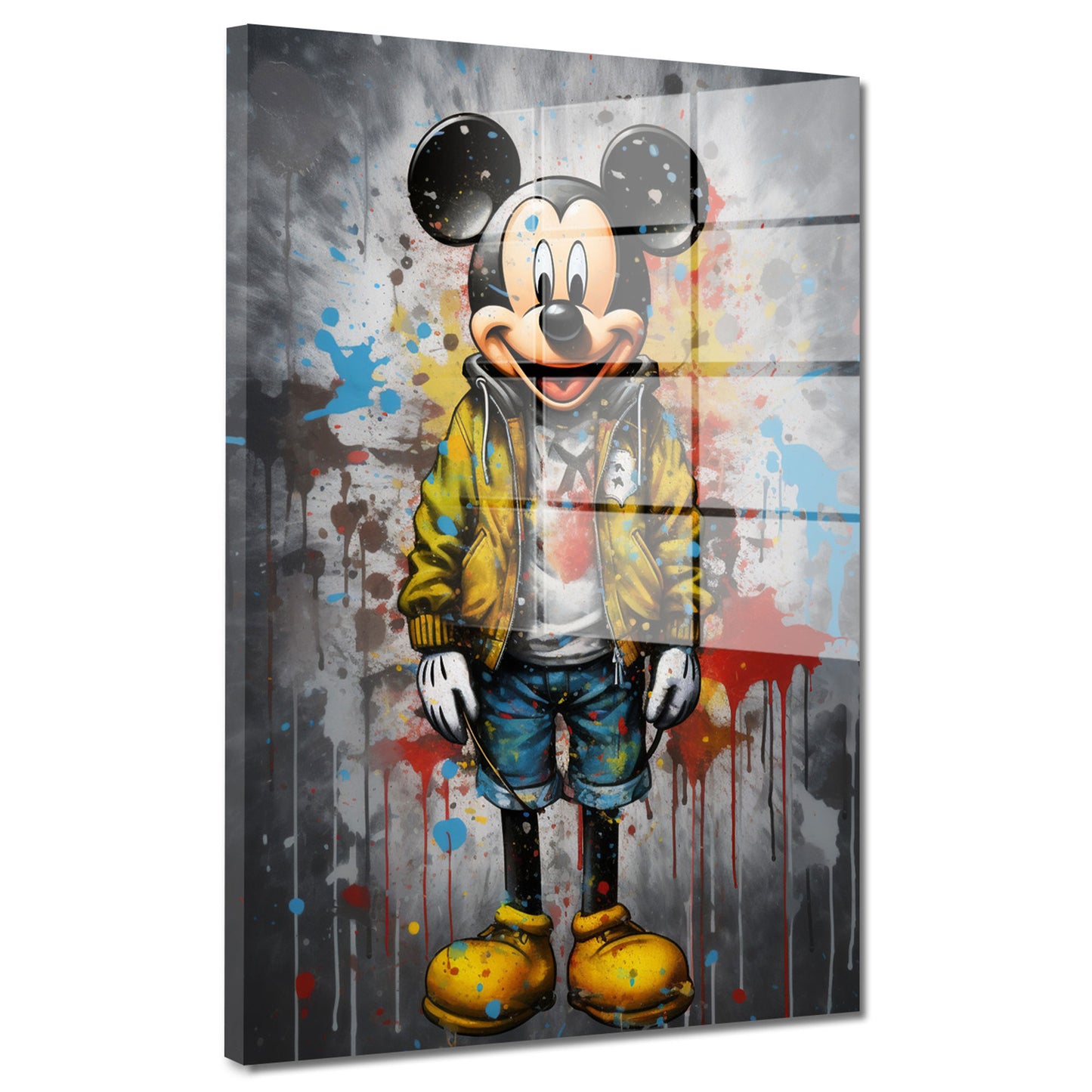 Comic Maus in Jacke und Jeans Acrylglasbild Wandbild Bild Wanddeko XL