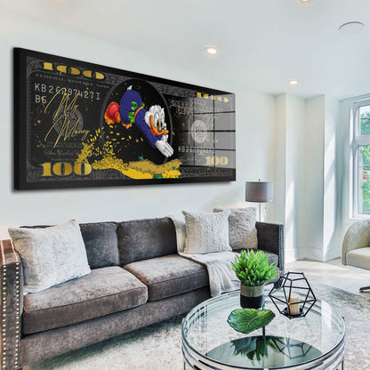 Dollar Duck My Money my Rules Acrylglasbild Wandbild Bild Wanddeko XL