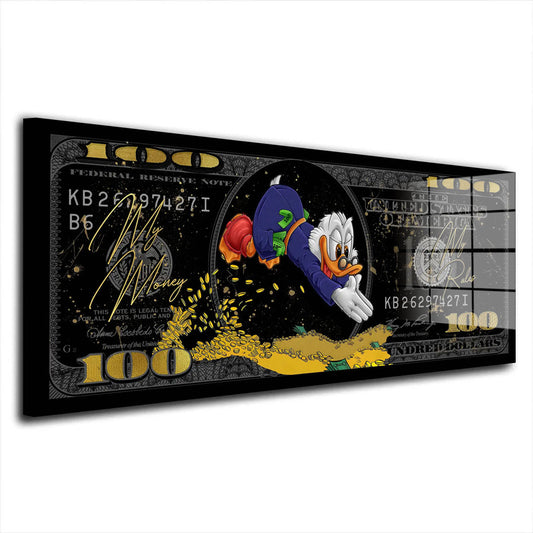 Dollar Duck My Money my Rules Acrylglasbild Wandbild Bild Wanddeko XL