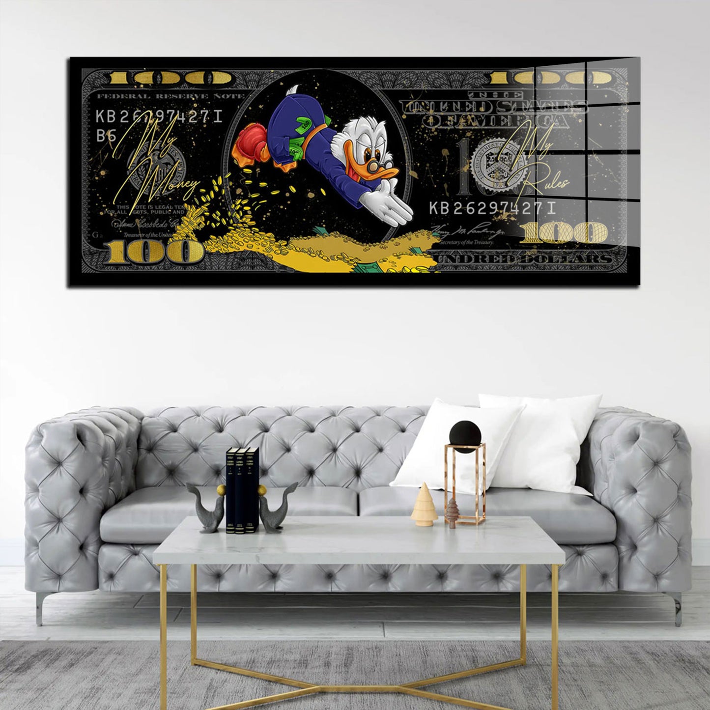 Dollar Duck My Money my Rules Acrylglasbild Wandbild Bild Wanddeko XL