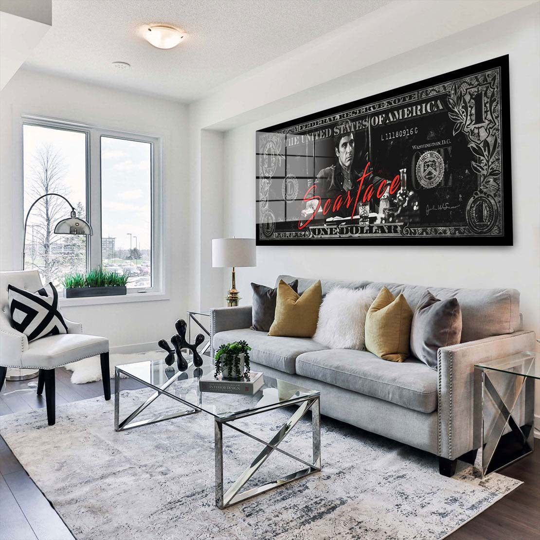 Dollar Pop Art Scarface Acrylglasbild Wandbild Bild Wanddeko Wohnzimmer XL