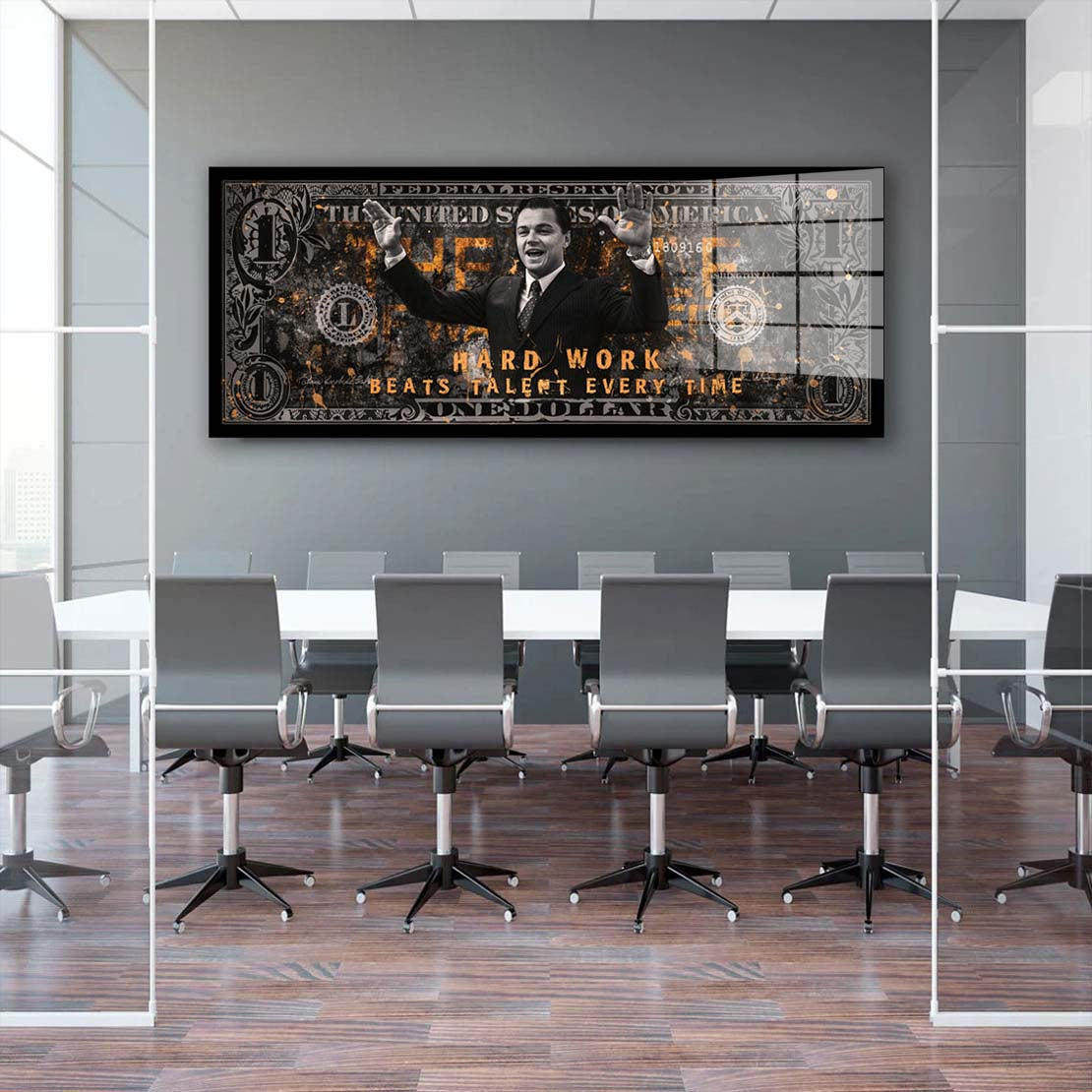 Dollar Zitat Hard Work Leonardo Acrylglasbild Wandbild Bild Wanddeko XL