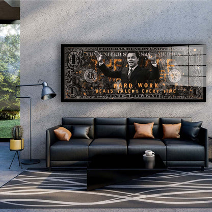 Dollar Zitat Hard Work Leonardo Acrylglasbild Wandbild Bild Wanddeko XL