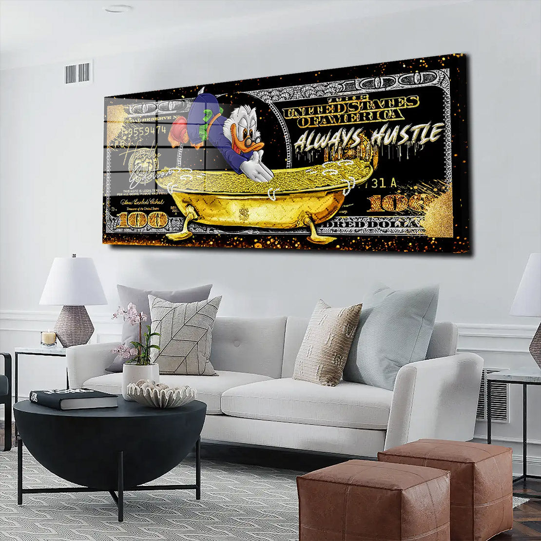 Duck 100 Dollar Gold Tube Acrylglasbild Wandbild Bild Wanddeko Wohnzimmer XL