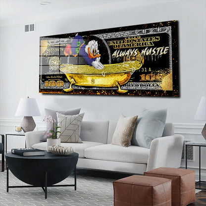 Duck 100 Dollar Gold Tube Acrylglasbild Wandbild Bild Wanddeko Wohnzimmer XL