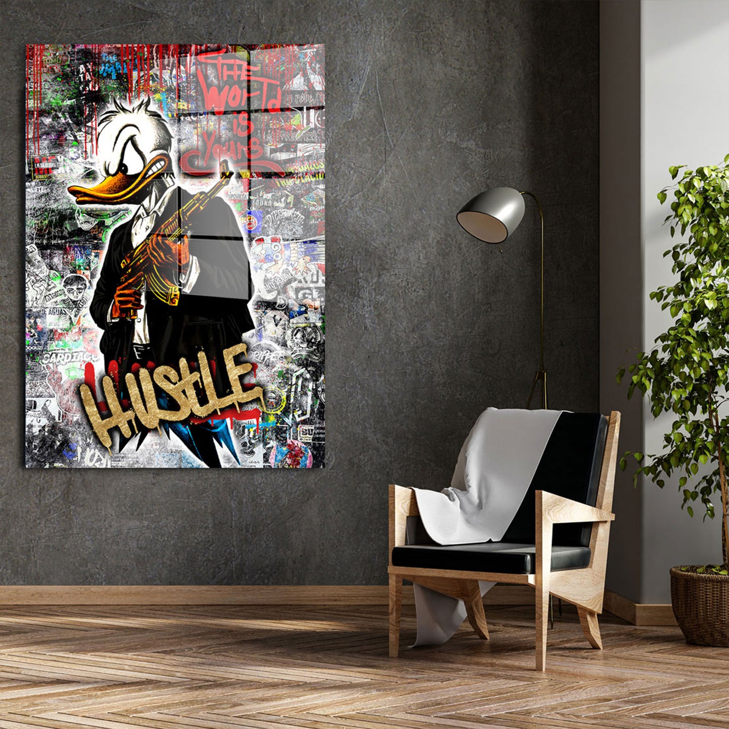 Duck Gangster Pop Art Style Acrylglasbild Wandbild Bild Wanddeko Wohnzimmer XL