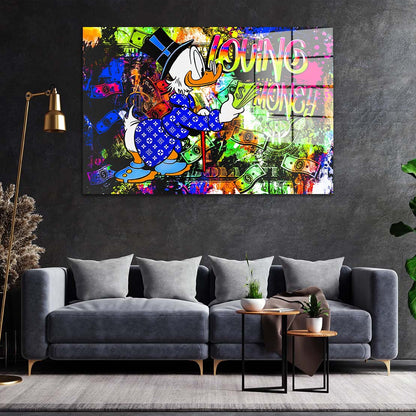 Duck Loving Money Pop Art Comic Acrylglasbild Wandbild Bild Wanddeko Wohnzimmer