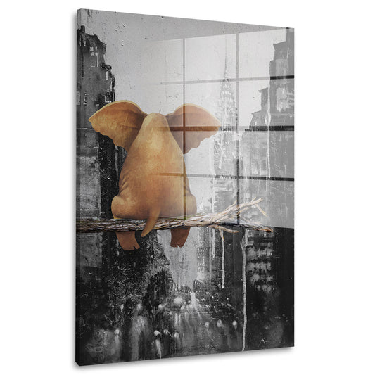 Elefant auf Ast in New York Acrylglasbild Wandbild Bild Wanddeko XL