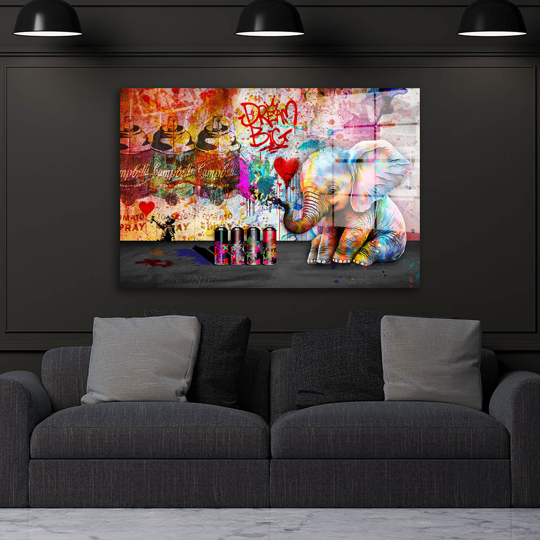 Elefant mit Spraydosen Acrylglasbild Wandbild Bild Wanddeko Wohnzimmer XL