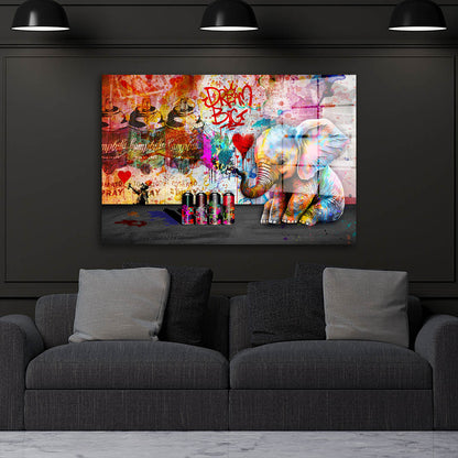 Elefant mit Spraydosen Acrylglasbild Wandbild Bild Wanddeko Wohnzimmer XL