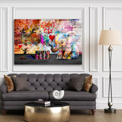 Elefant mit Spraydosen Acrylglasbild Wandbild Bild Wanddeko Wohnzimmer XL