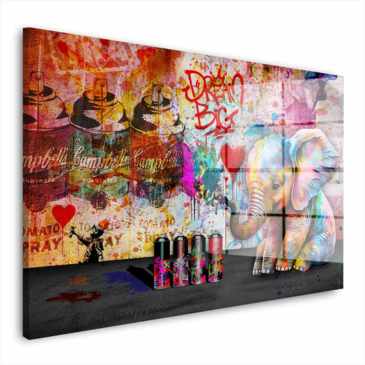 Elefant mit Spraydosen Acrylglasbild Wandbild Bild Wanddeko Wohnzimmer XL