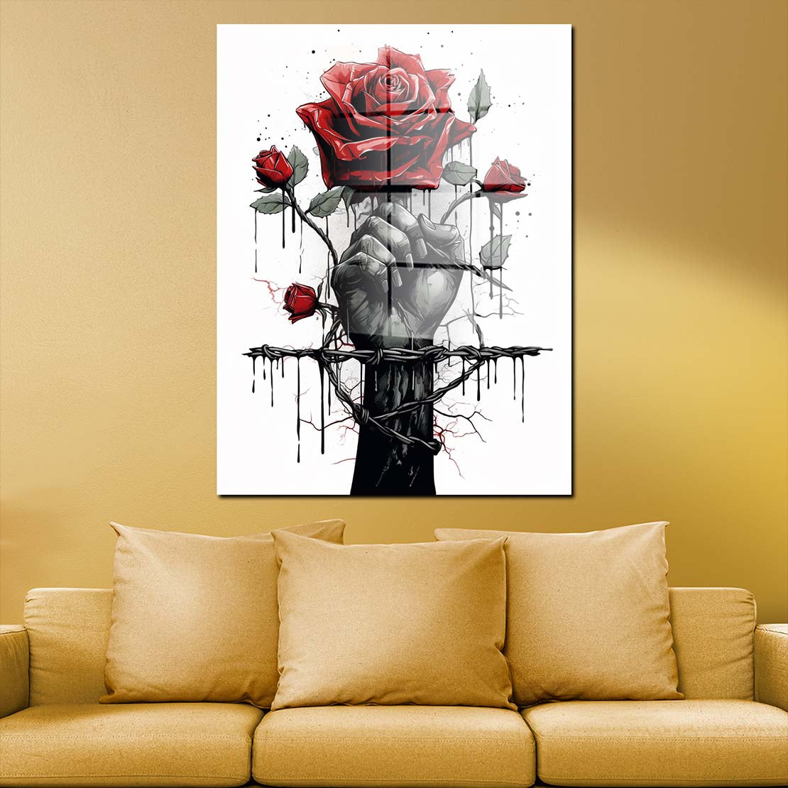 Faust mit roten Rosen Acrylglasbild Wandbild Bild Wanddeko Wohnzimmer XL