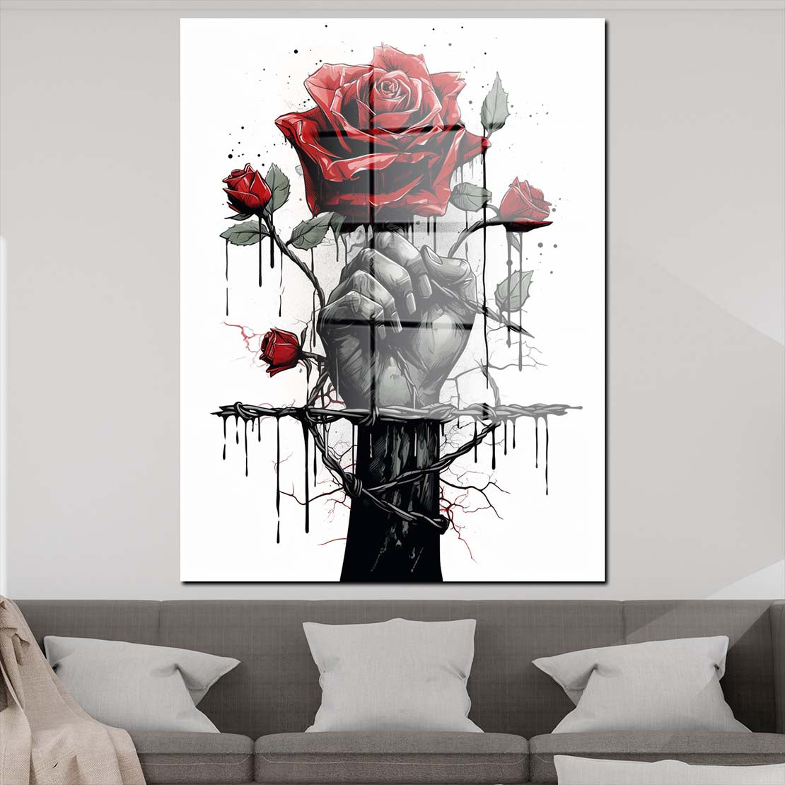 Faust mit roten Rosen Acrylglasbild Wandbild Bild Wanddeko Wohnzimmer XL