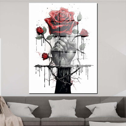 Faust mit roten Rosen Acrylglasbild Wandbild Bild Wanddeko Wohnzimmer XL