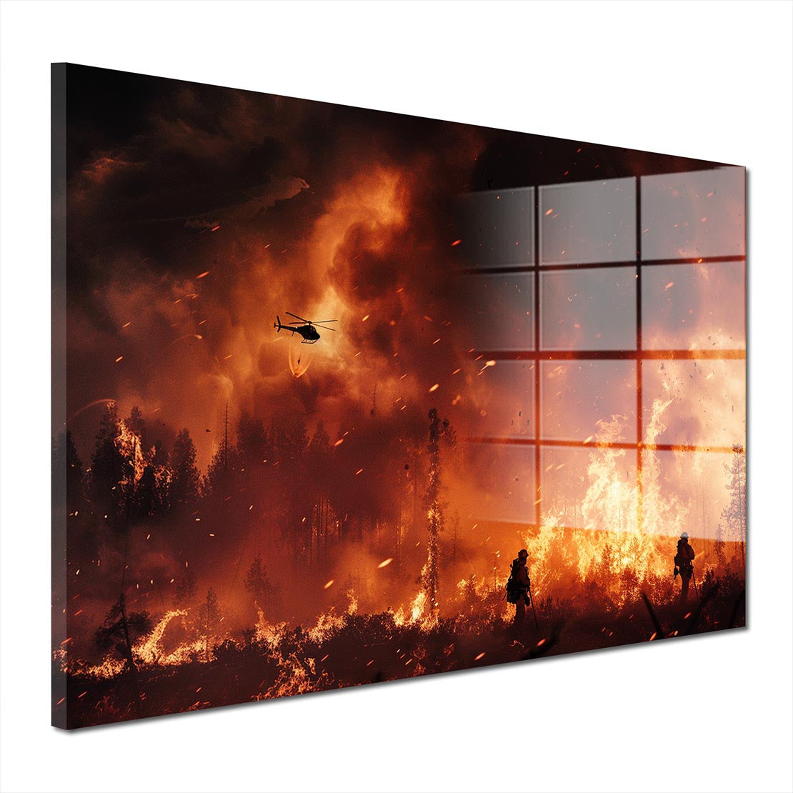 Feuerwehrmänner im Flammen Inferno Acrylglasbild Wandbild Bild Wanddeko XL