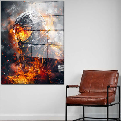 Feuerwehrmann im Einsatz Acrylglasbild Wandbild Bild Wanddeko Wohnzimmer XL