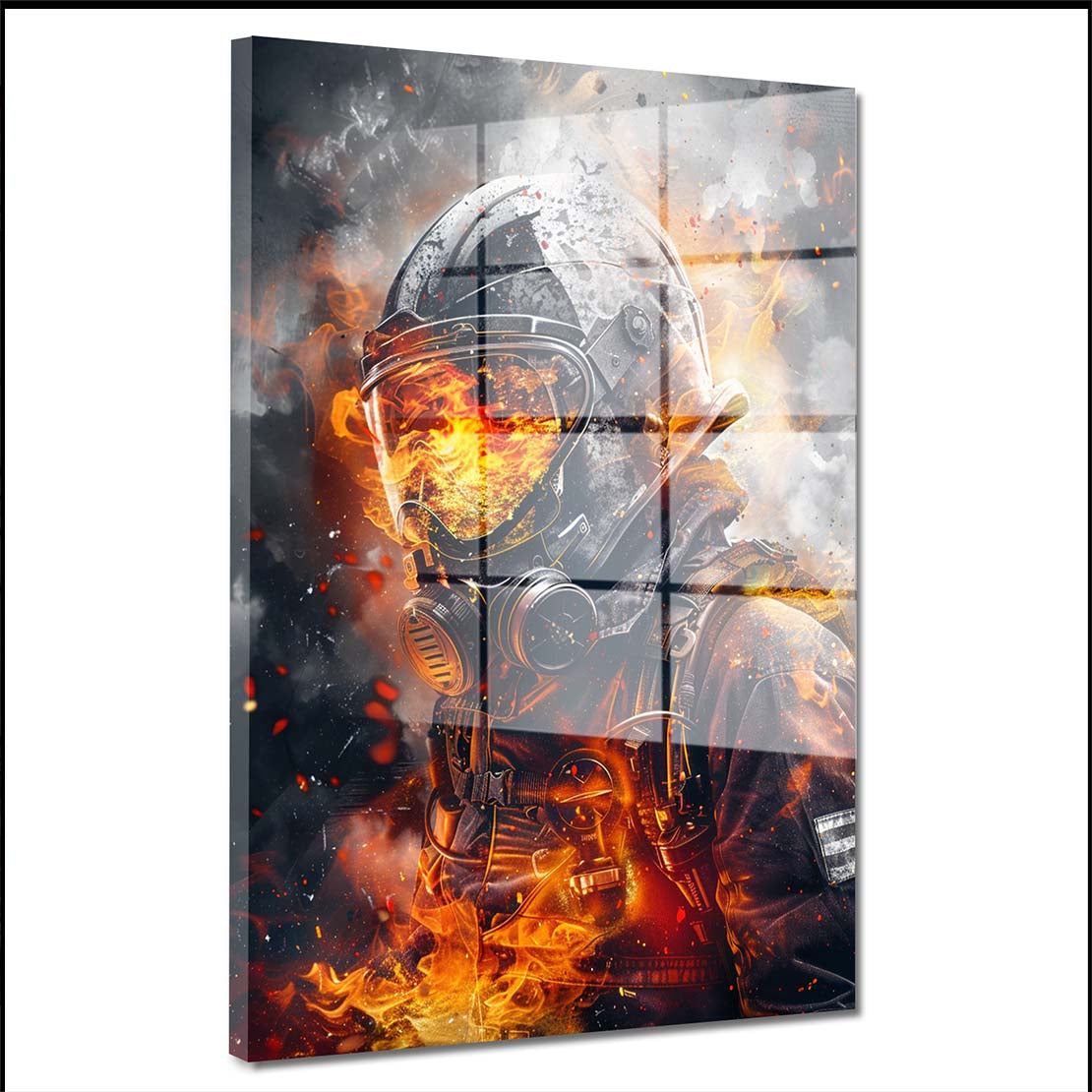 Feuerwehrmann im Einsatz Acrylglasbild Wandbild Bild Wanddeko Wohnzimmer XL