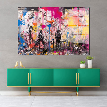 Figuren Street Art abstrakt Acrylglasbild Wandbild Bild Wanddeko Wohnzimmer XL