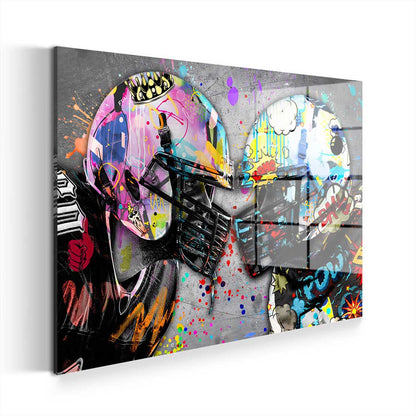 Football Helme Graffiti Acrylglasbild Wandbild Bild Wanddeko Wohnzimmer XL