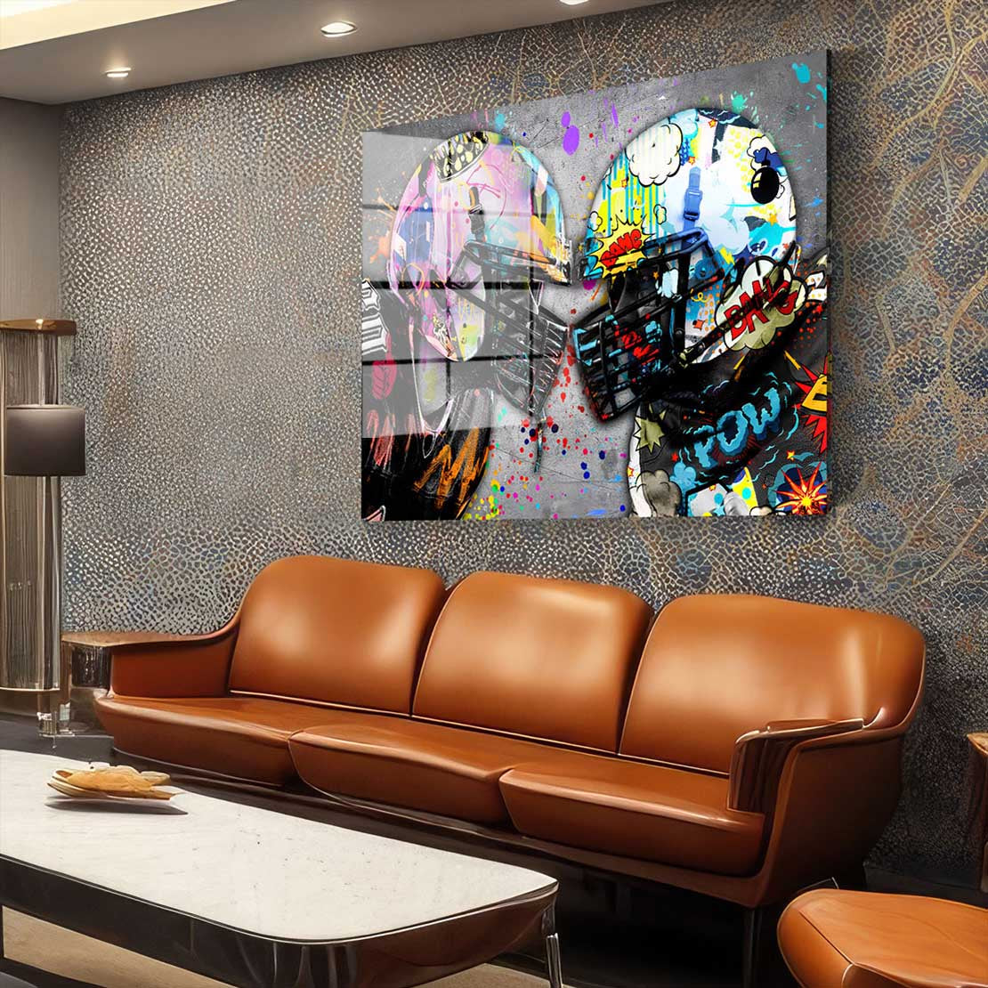 Football Helme Graffiti Acrylglasbild Wandbild Bild Wanddeko Wohnzimmer XL