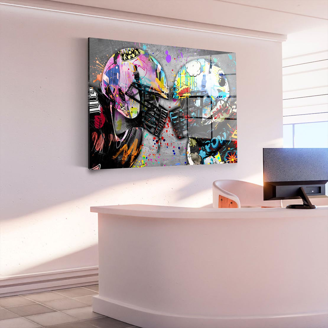 Football Helme Graffiti Acrylglasbild Wandbild Bild Wanddeko Wohnzimmer XL