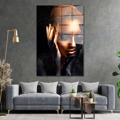 Frau Abstract Gold Edition Acrylglasbild Wandbild Bild Wanddeko Wohnzimmer XL