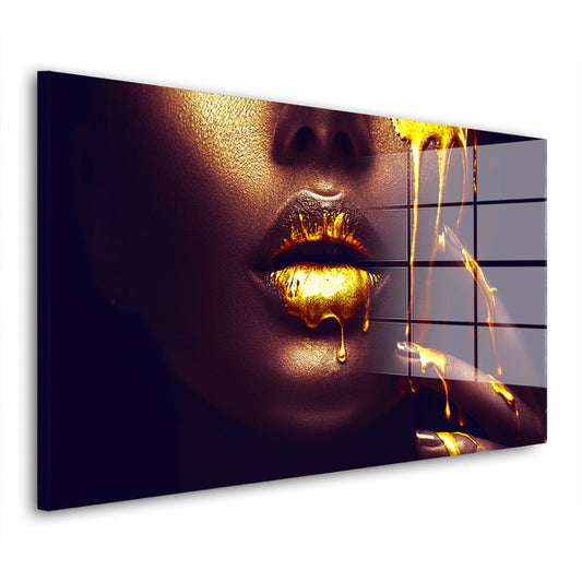 Frau Gesicht Gold Style Acrylglasbild Wandbild Bild Wanddeko Wohnzimmer XL