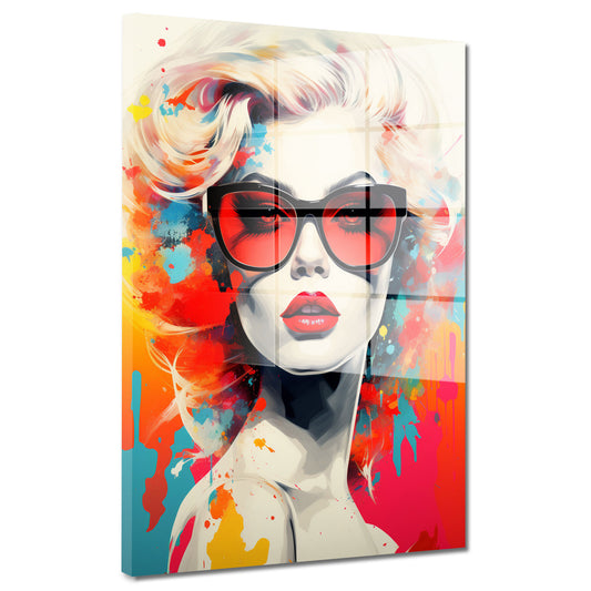 Frau Pop Art Splash Retro Acrylglasbild Wandbild Bild Wanddeko Wohnzimmer XL