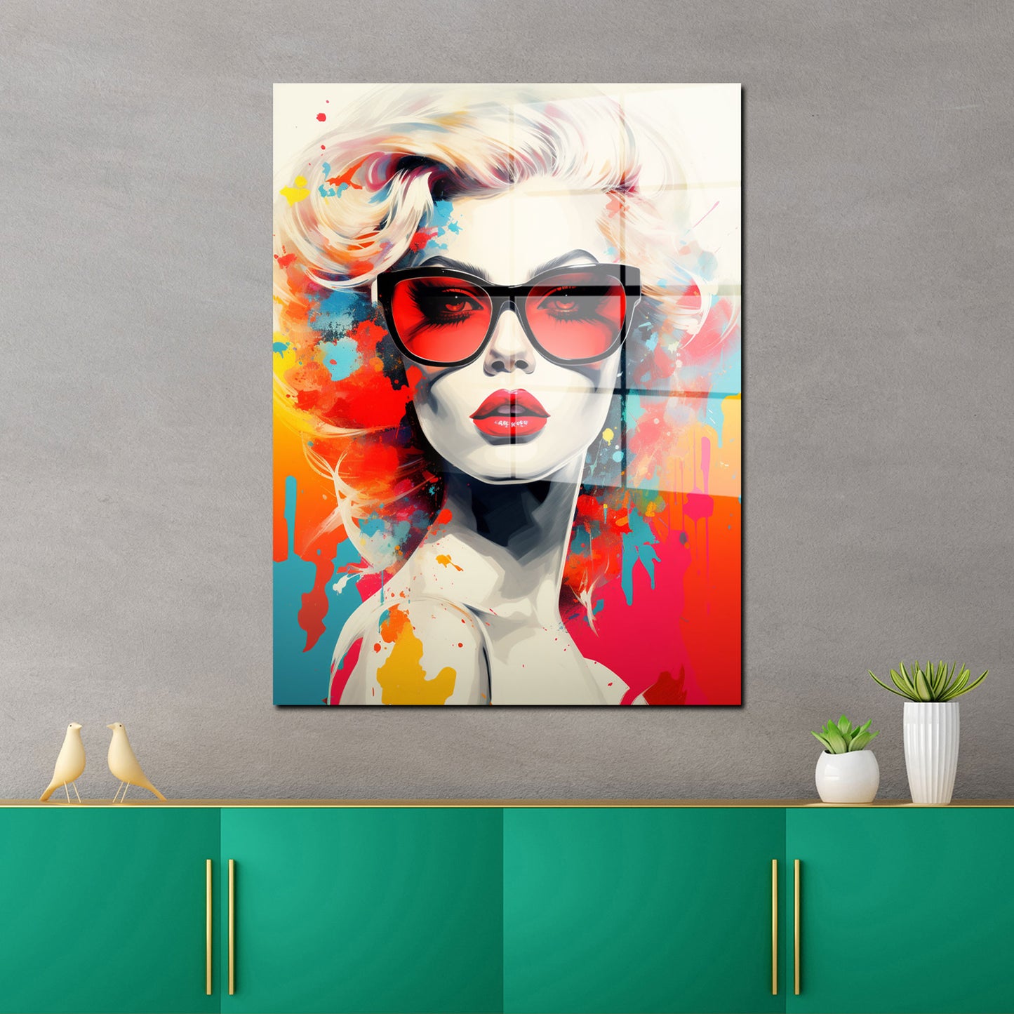 Frau Pop Art Splash Retro Acrylglasbild Wandbild Bild Wanddeko Wohnzimmer XL