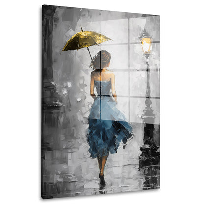 Frau im blauen Kleid Acrylglasbild Wandbild Bild Wanddeko Wohnzimmer XL