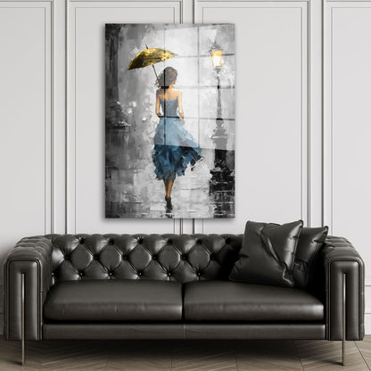 Frau im blauen Kleid Acrylglasbild Wandbild Bild Wanddeko Wohnzimmer XL