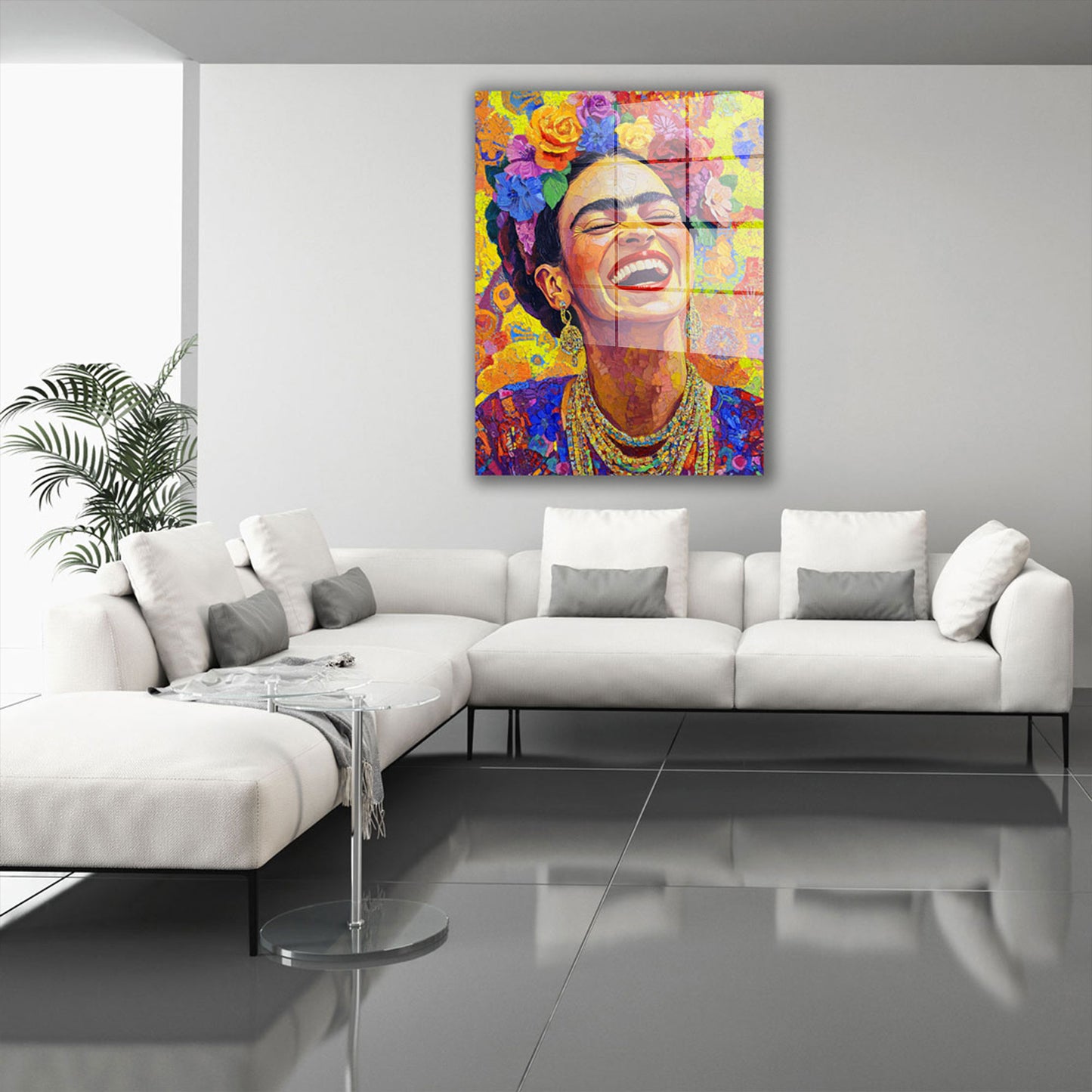 Frida Porträt mit Blumen Acrylglasbild Wandbild Bild Wanddeko Wohnzimmer XL