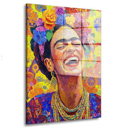 Frida Porträt mit Blumen Acrylglasbild Wandbild Bild Wanddeko Wohnzimmer XL