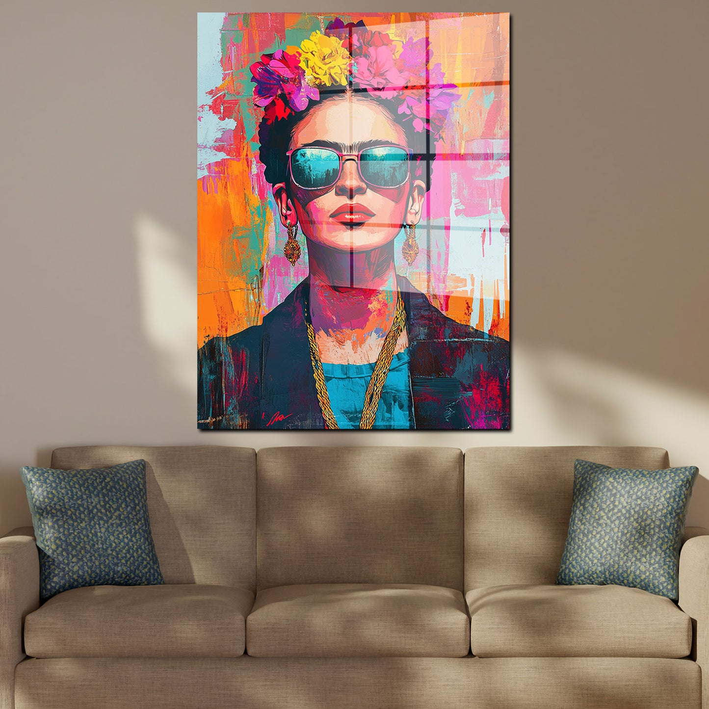 Frida Portrait Pop Art Acrylglasbild Wandbild Bild Wanddeko Wohnzimmer XL