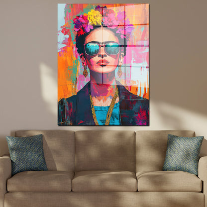 Frida Portrait Pop Art Acrylglasbild Wandbild Bild Wanddeko Wohnzimmer XL
