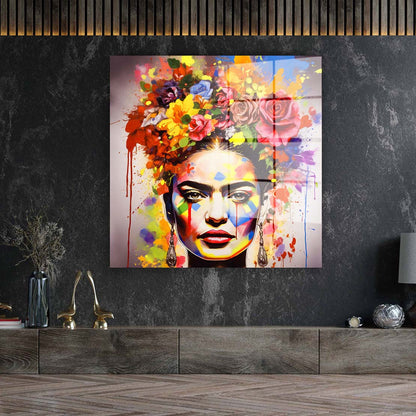 Frida buntes Portrait Acrylglasbild Wandbild Bild Wanddeko Wohnzimmer XL