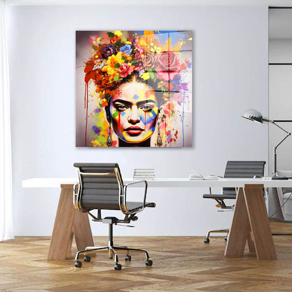 Frida buntes Portrait Acrylglasbild Wandbild Bild Wanddeko Wohnzimmer XL