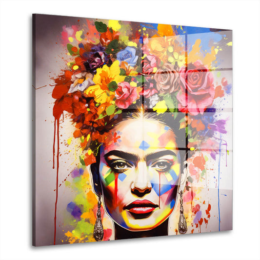 Frida buntes Portrait Acrylglasbild Wandbild Bild Wanddeko Wohnzimmer XL