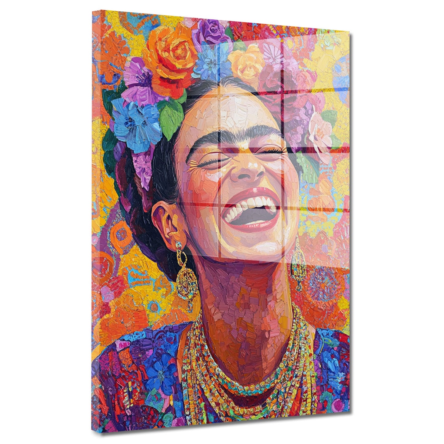 Frida mit Blumen Pop Art Acrylglasbild Wandbild Bild Wanddeko Wohnzimmer XL