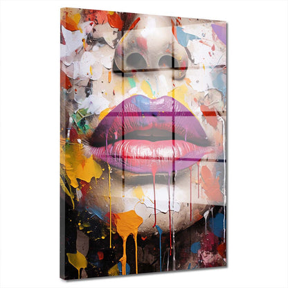 Gesicht & Lippen Pop Art Acrylglasbild Wandbild Bild Wanddeko Wohnzimmer XL