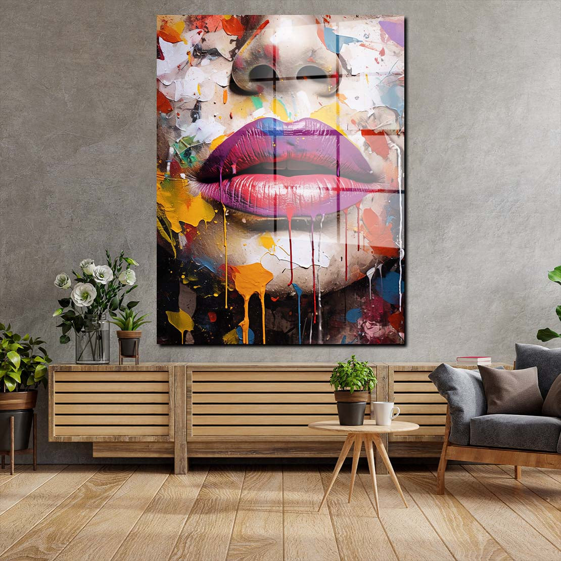 Gesicht & Lippen Pop Art Acrylglasbild Wandbild Bild Wanddeko Wohnzimmer XL